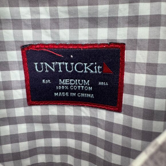 Untuckit Mens Button Up Dress Shirt Mens M Gray White Gingham Long Sleeve - Picture 4 of 6
